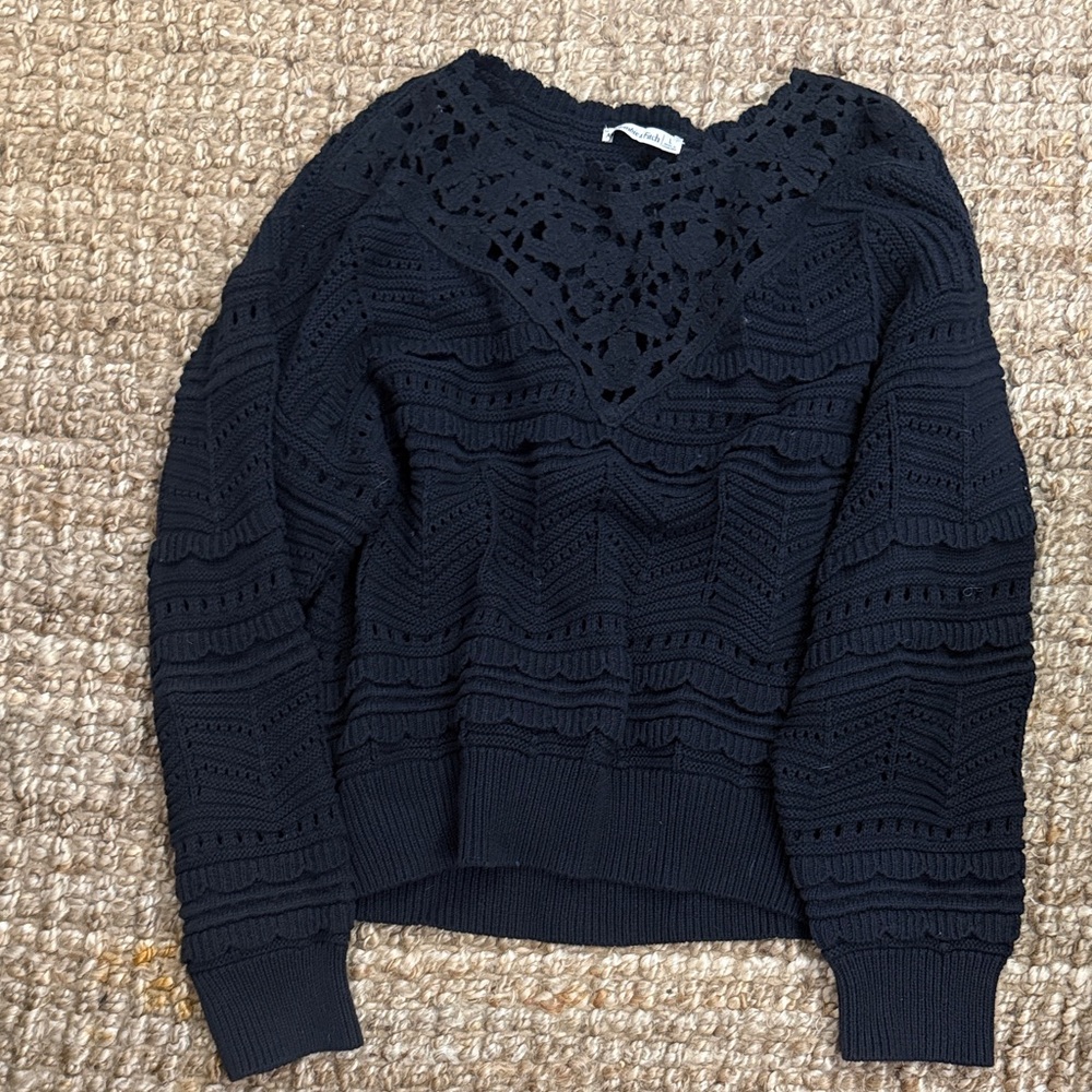 Abercrombie & Fitch Black V-Neck Crochet Sweater